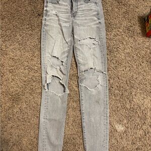 American Eagle Outfitters Light Gray Distressed Skinny Jeans